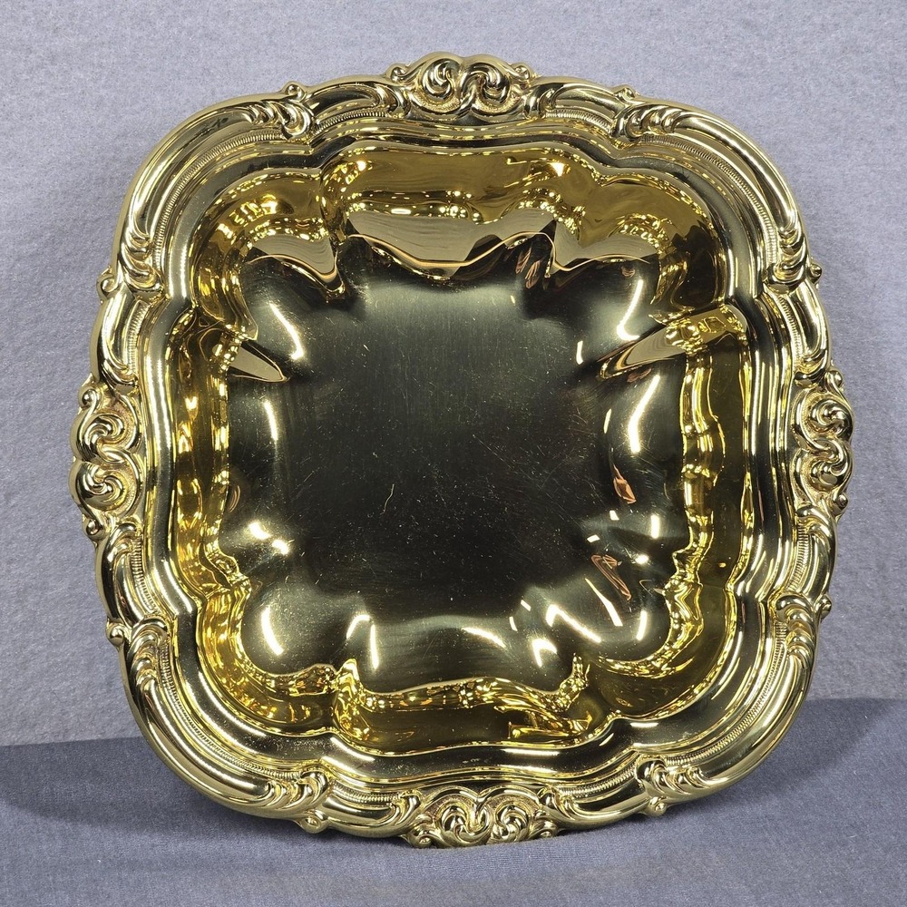 Vintage MCM Copper Craft Brass Candy Dish Square Baroque Rococo Topeka KS USA